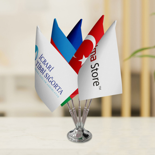 Bayraq masaüstü (5 dirəkli gümüşü/qızılı)